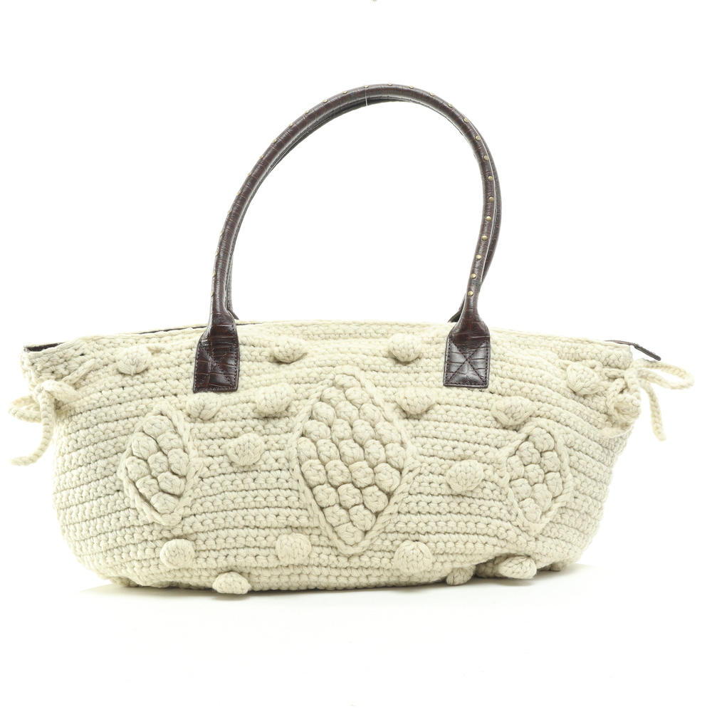 BCBGMaxAzria Woven Knit Shoulder Bag Purse OS Cream/Brown